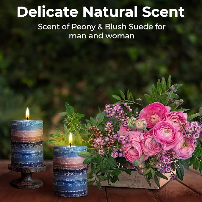 CraftyCrocodile Decorative Scented Pillar Candle - Handcrafted Navy Blue Candles with Cotton Wick, Smokeless for Spa, Aromatherapy, Home, Wedding - 40 Hour Burn Time - 3" W x 4" H
