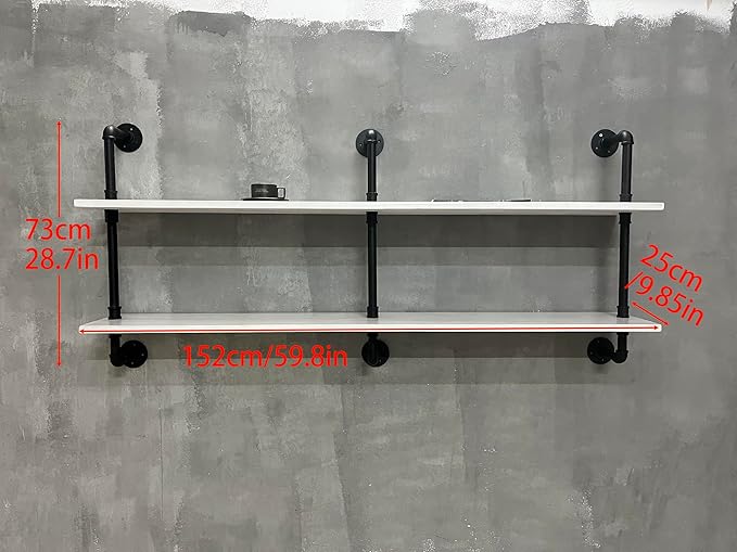 HDDFER Industrial Pipe Shelving Rustic White Pipe Wall Shelves Industrial Shelves with Wood Planks Floating Shelves 60 Inch Farmhouse Bathroom,Kitchen Shelving Wall Mounted