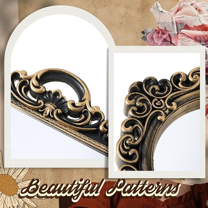 Beeveer 2 Style Vintage Mirrors Set Decorative Oval Wall Mirror Small Antique Mirrored Tray Decorative Hanging Mirror for Bathroom Bedroom Jewelry Organizer Victorian Decor (Square,Antique Gold)