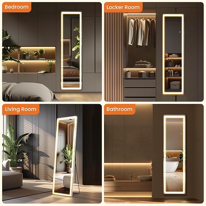 NEWBULIG Full Length Mirror, Full Body Floor Mirror with Aluminum Alloy Thin Frame, Wall or Standing Mirror for Bedroom, Living Room, Dressing Room