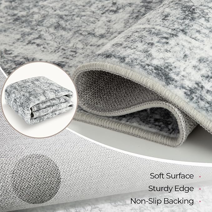 CAPALOCA Machine Washable Rugs Nursery Rug 8x10 Cute Girl Non Slip Low Pile Water Repellent Soft Print Pattern for Bedroom Indoor Decor Kids Playroom Grey