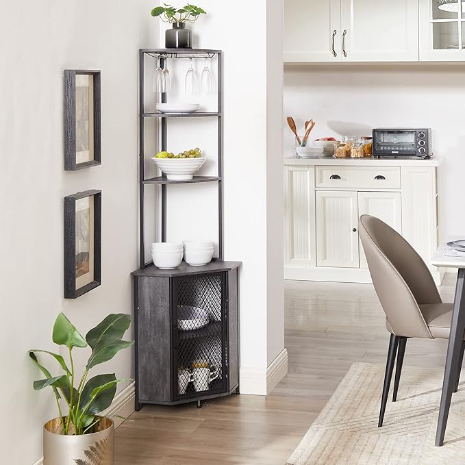 VECELO Corner Cabinet, Tall Storage Shelf, Bookshelf Display Shelves Rack for Living Room, Kitchen, Balcony, Small Space