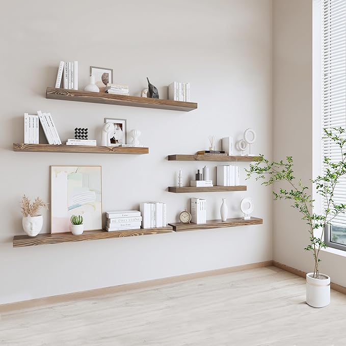 72 Inch Floating Shelves Set of 2,8-in Deep High End Real Solid Wood Floating Shelves for Wall, Ideal for Bedroom, Kitchen & Coffee Bar Storage, with Sturdy Hidden Bracket