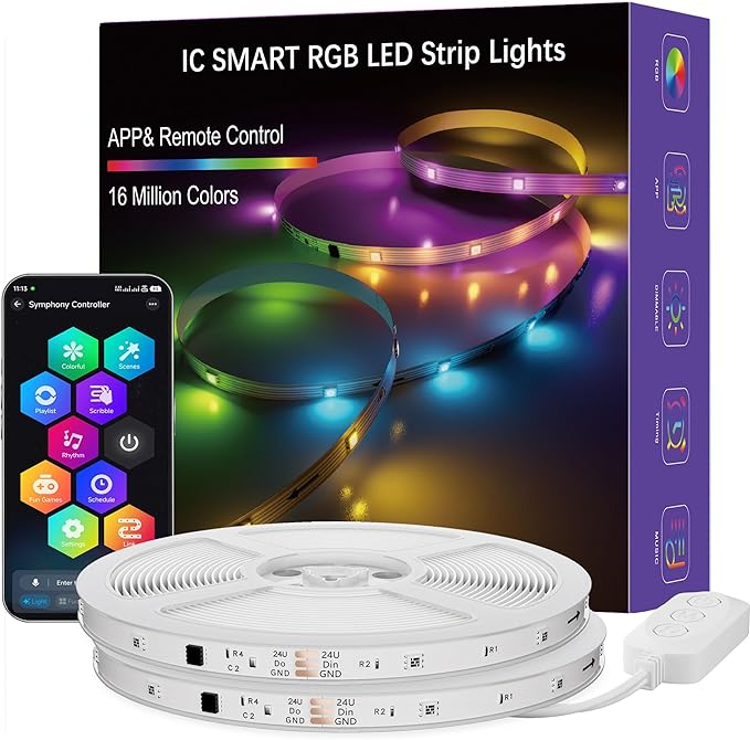 Smart IC RGB LED Strip Lights 100FT, Segmented DIY Color Changing, Rainbow Chasing Effects, WiFi App/Voice Control, Music Sync, Works with Alexa&Google Assistant,Lights for Bedroom Decor(2x50FT)