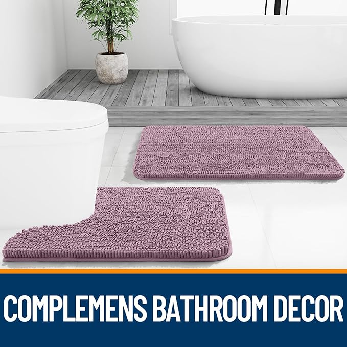 OLANLY Bathroom Runner Rugs 44x24, Soft Absorbent Chenille Bath Rugs, Rubber Backing Quick Dry, Machine Washable Long Bath Mats for Bathroom Floor, Tub and Shower, Home Decor Accessories, Deep Plum