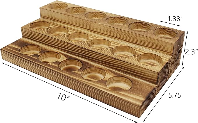 Wooden Essential Oil Storage Organizer, 3-Tier Display Stand, Firewood Color, 17 Bottle Holder for 5-20ml Oils, Set of 2