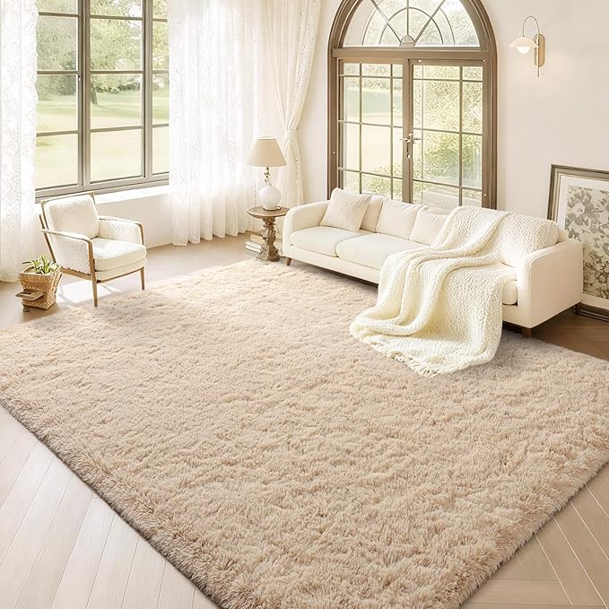 BENRON Fluffy Rugs for Living Room 6x9 Light Tan, Washable Large Area Rugs for Bedroom Dining Table Office Kids Nursery Room, Washable Indoor Floor Carpets