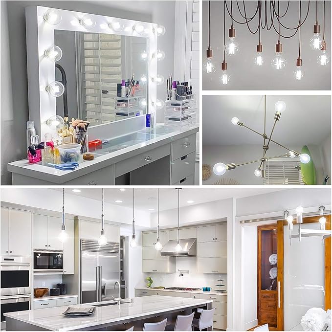 G25 LED Globe Light Bulbs, Dimmable Edison Filament Vanity Light Bulbs, 8W 100W Equivalent, 1200 Lumens Bright, 5000K Daylight White, E26 Medium Base Clear Glass for Bathroom Vanity Mirror, 4 Pack
