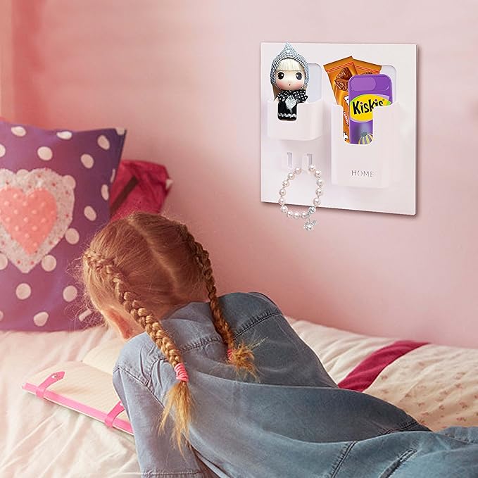 Easy Eco Life Bedside Shelf Accessories Organizer- Wall Mount Self Stick On,Ideal for Glasses,Remote,Earphone, Cell Phone Charger,Manicure Kit