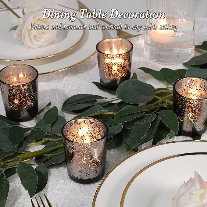 UPBUD Black Votive Candle Holders Set of 24, Speckled Mercury Candle Holders for Wedding Centerpiece Table Decorations, Tealight Candle Holder for Party Bridal Shower Decor, Home Decor