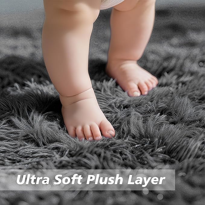 yulidayang Fluffy Round Area Rugs for Bedroom,4'X4'Shag Circle Area Rugs for Living Room,Non Slip Fuzzy Plush Rug for Kids Room Boys Girls Room and Dorm,Deep Grey
