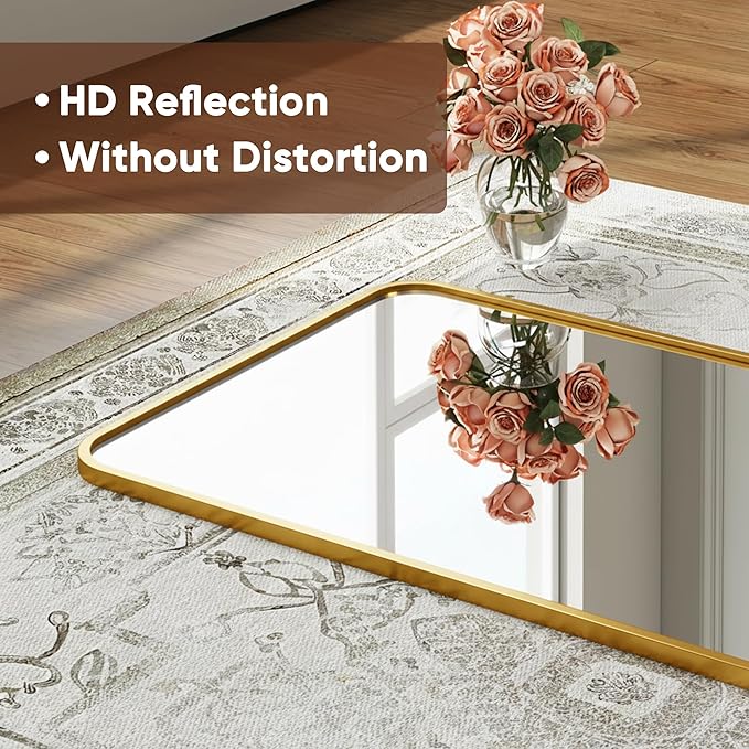 Antok 48''x 14'' Full Length Mirror Over Door, 4-in-1 Standing Leaning Wall Mounted, Adjustable Hanging Mirror for Bedroom Living Room, Gold, Rounded Corner
