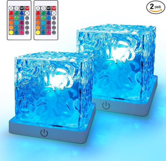 2 Pack Rechargeable Shower Light for Inside Shower, 16 Color Changeable Waterproof Shower Lamp with Remote, Dimmable Ocean Wave Projector Light, LED Water Ripple Night Light for Bathroom, Living Room