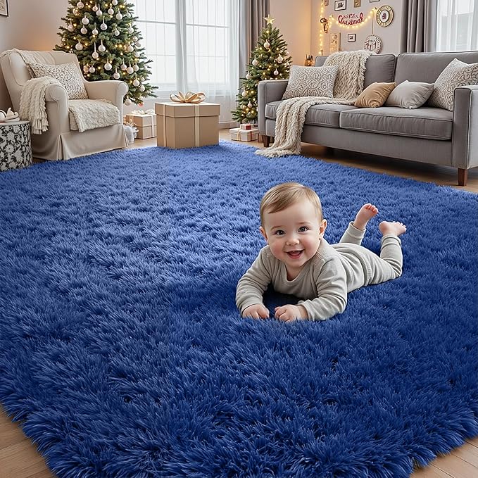 4x6 Area Rugs for Living Room Rug: Soft Fluffy Shag Blue Rugs for Bedroom, Non-Slip Large Fuzzy Plush Rug Indoor Floor Carpet for Nursery Kids Boys Girls Room, Dorms, Playroom, Modern Home Decor