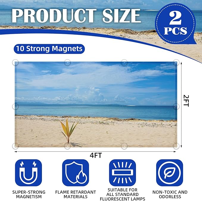 ANGSYLTH 2 Pcs Fluorescent Light Covers - 4 x 2 Feet Covers for Ceiling Lights, Magnetic Light Filters for Classroom, Office, Hospitals, Home (Summer - Beach)