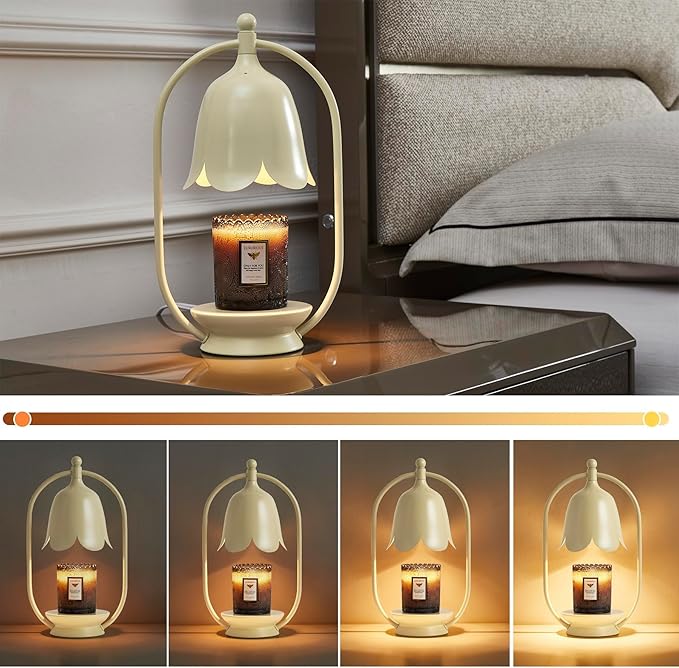 Beige Flower Candle Warmer Lamp, Christmas Gift New Year Present Wedding Lamp - Timer Dimmable, Bedroom House Aesthetic Living Girls Women Mom Room New Home Decor