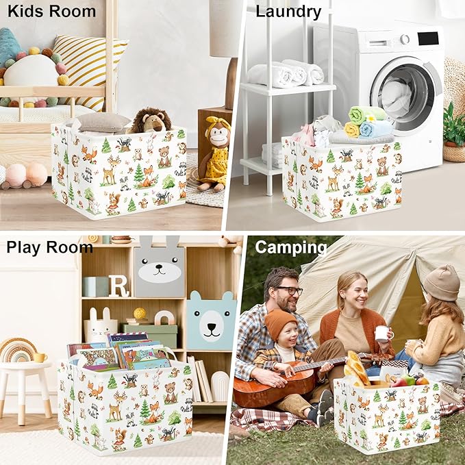 Clastyle Adorable Forest Animal Kids Book Storage Basket Fox Giraffe Clothes Laundry Basket Parents Gift Toy Box for Bedroom Shower, Pine Tree, 40x30x30 cm