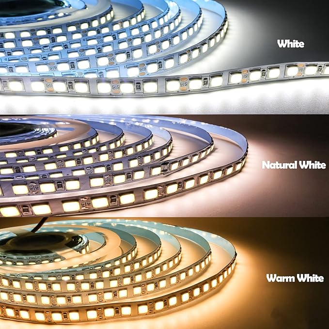 12V LED Strip Lights, 16.4ft White 6000K Light Strips SMD 5054 IP20 120 LEDs/M, Total 600 LEDs Super Bright Rope Light Strip for Home, Shelf, Kitchen Decoration