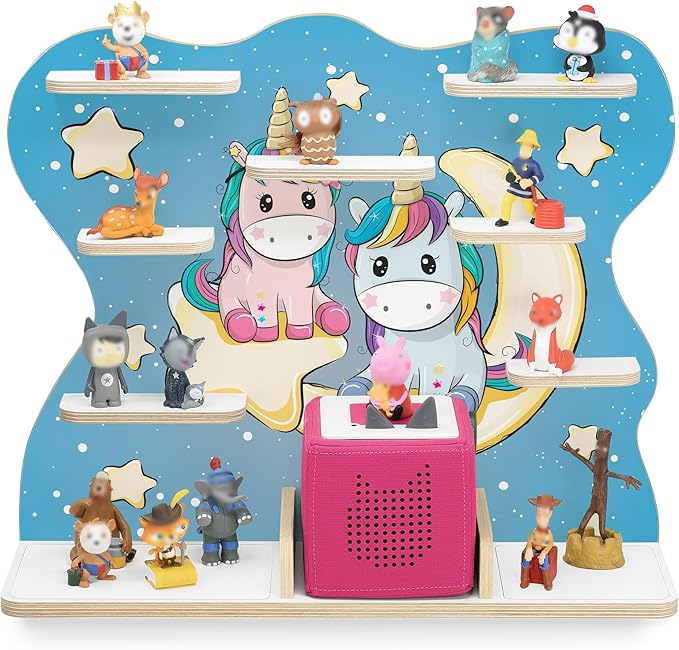 stadtecken Wooden Shelf for Music Box I Suitable for The Toniebox and ca. 50 Tonies I Perfect Storage in The Children's Room I for Setting up or Hanging (Large, Night Owls)