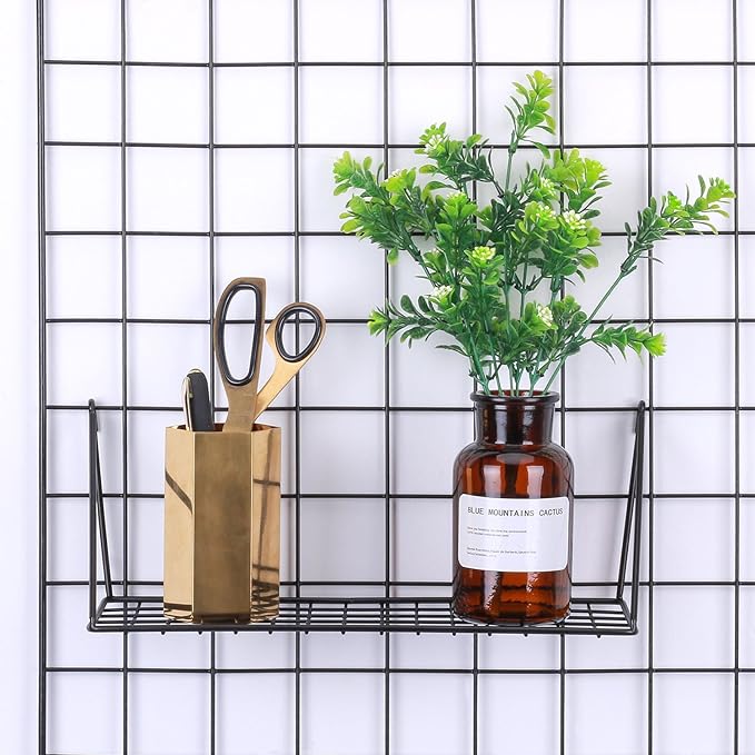 Kaforise Hanging Straight Shelf for Wire Wall Grid Panel, Small Wire Wall Organizer and Display Shelf, Size 11.8" X 4.3",Black Painted