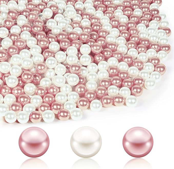 1400Pcs Cream and Rose Gold Vase Filler Pearl Beads for Crafting 8mm Beads No Holes Decor Suitable for Wedding Decor, Party Decorations, Centerpiece Table Decorations