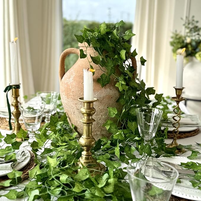 CQURE 36 Pack 252Ft Artificial Ivy Garland, Green Silk Leaves, 1.5-1.8 Inch Diameter, 7 FT Long Vines, 80 Leaves Each, Decor for Weddings, Home, Garden
