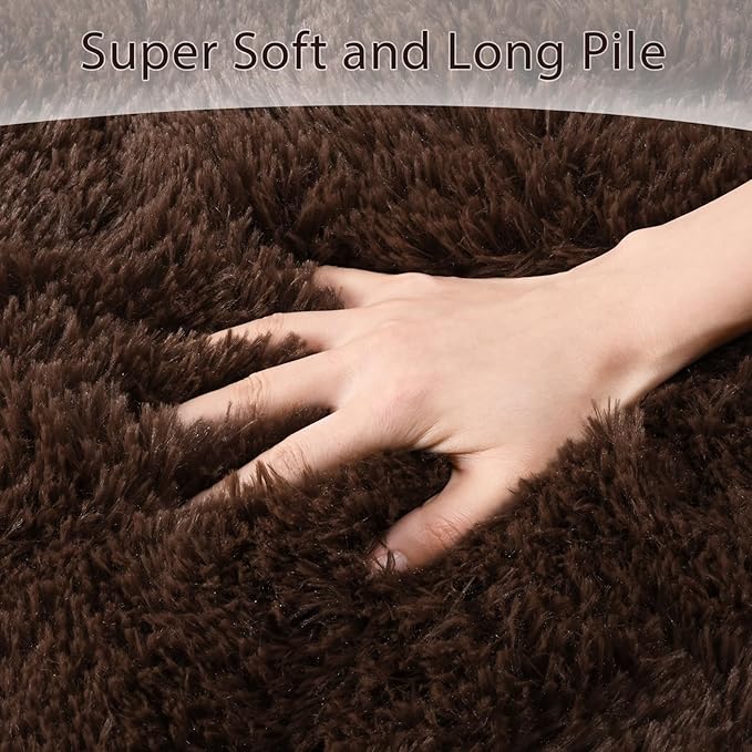 Large Area Rugs for Living Room, 7x10 Soft Fluffy Shaggy Rug, Machine Washable Non-Slip Plush Fuzzy Indoor Carpet, Aesthetic Home Decor for Bedroom,Kids Room,Nursery,Dorm, Coffee Brown