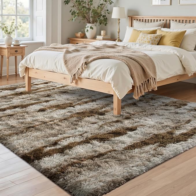 5x7 Ft Fuzzy Rugs for Bedroom,Khaki Neutral Area Rug Non-Slip,Carpet for Living Room Nursery Kids PlayRoom Indoor Modern Plush Carpets
