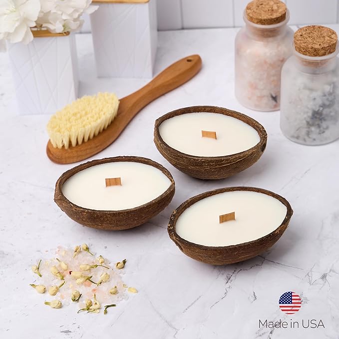 – Scented Candles Clearance | Coconut Shell Soy Wax Candle with Wooden Wick | Candles for Home Décor | Gift Idea for Women (3, Pistachio/Salted Caramel/Coffee)
