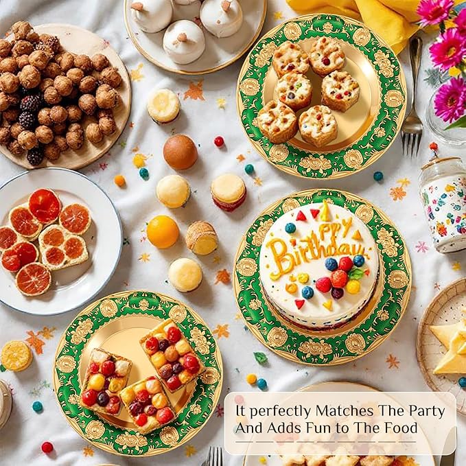1pcs Golden Serving Tray for Party 4.8" Vintage Round Decorative Plate Tray Jewelry Makeup Organizer Dishes Bathroom Vanity Tray for Gift Wedding Coffee Table Dessert Christmas 20 cm (Green)