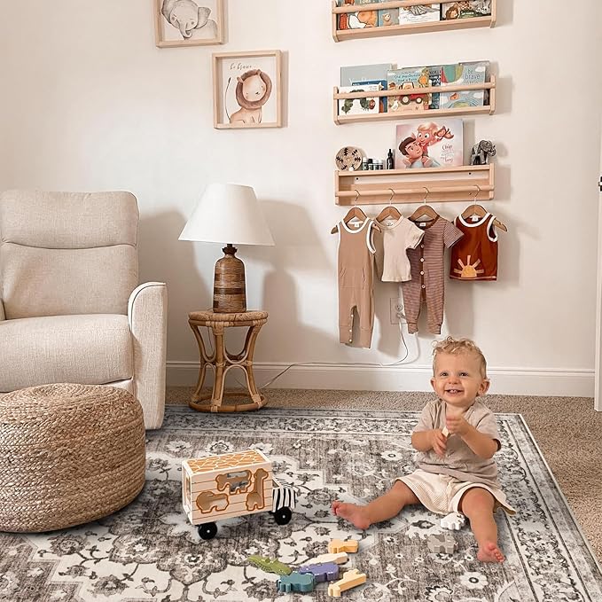 TOPRUUG Washable Oriental Area Rug - 10x14 Rugs for Living Room Soft Carpet for Bedroom Waterproof Floral Distressed Indoor Stain Resistant Non-Shedding Floor Carpets (Beige, 10X14)