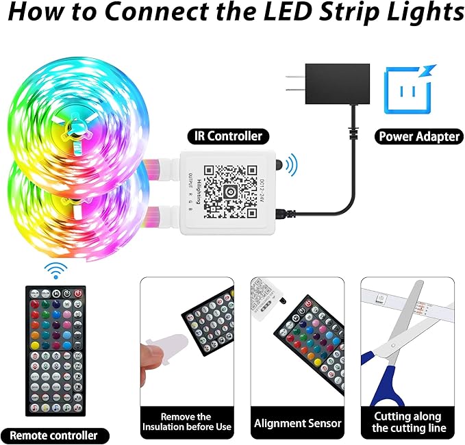 Ledagic Led Lights for Bedroom 150ft Color Changing RGB Led Strip Lights Music Sync, DIY Led Light Strip with Remote and App Control, Dimmable Led Lights for Room Party Home Decor Cool Things (2*75ft)