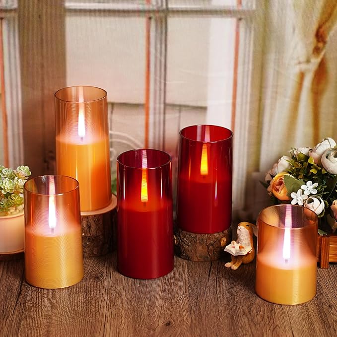 kakoya Flameless Candles Upgraded Realistic Flickering Flame,Battery Operated LED Candles with Remote Timers,Acrylic Electric Candles Set of 3(D 3" xH 4" 5" 6")（Gold）