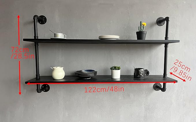 HDDFER Floating Bookshelf Shelves Industrial Pipe Shelving Pipe Shelves Rustic Wall Shelf 48 Inch Farmhouse Book Shelves for Wall Mounted