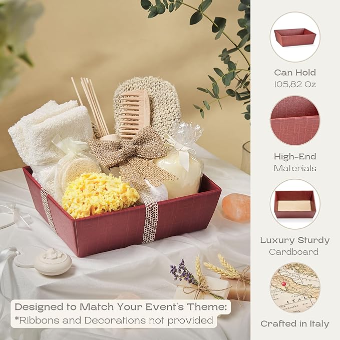 Pack of 5 Empty Baskets for Gifts - Gift Baskets Empty to Fill Ideal for Christmas Gifts and Valentines Presents | 9" x 6.69" x 3.14" Burgundy Silk