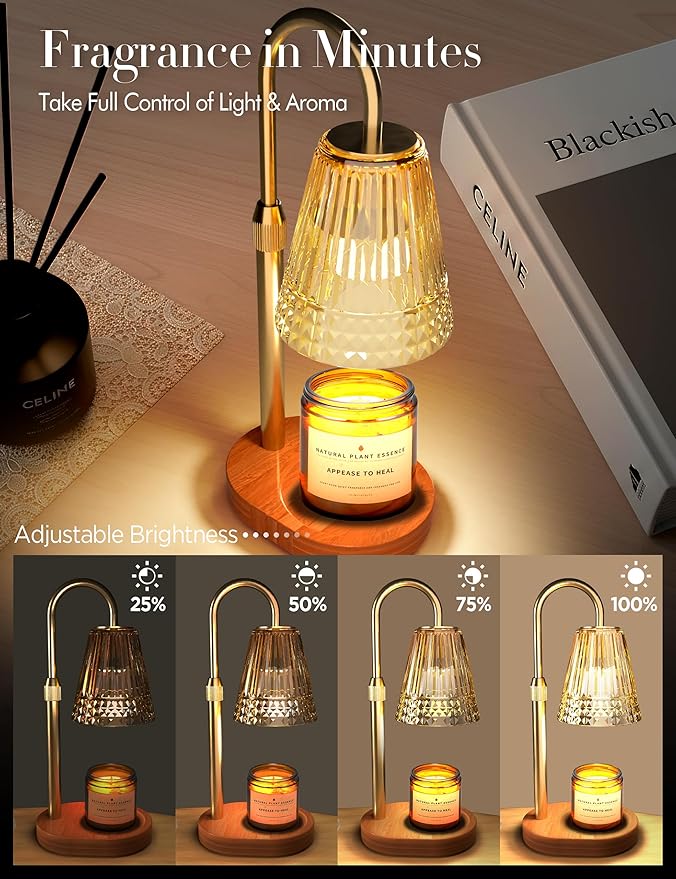 Candle Warmer Lamp with Timer Dimmer: Height Adjustable Wax Melt Warmer for Scented Jar Candles with 2 Bulbs, Valentine's Day Gifts for Women Mom, Birthday House Warming Gifts New Home Room Decor