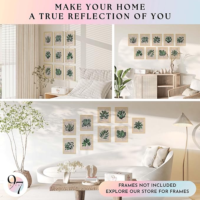 97 Decor Vintage Botanical Wall Art - Plant Posters For Room Aesthetic, Green Plant Pictures Wall Decor, Nature Prints Tropical Leaves Artwork For Home Bedroom Office Decorations (8x10 Unframed)