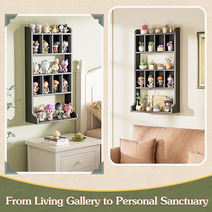 Keebofly Perfume Organizer Wall Mount & Large Cologne Display Case - Wooden Multi-Tier Trinket Shelf for Fragrances, Collectibles, Figures, Miniatures, Cosmetics and Shot Glasses,Black
