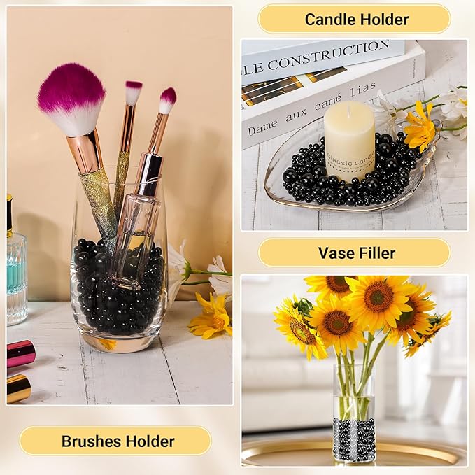Plastic No Holes Round Pearls, 160 PCS Makeup Beads for Brush Holder, Suream 16mm/0.63Inch Polished Pearls for Vase Filler, Table Scatter, Wedding, Birthday Party, Home Decoration, Art Craft Beads