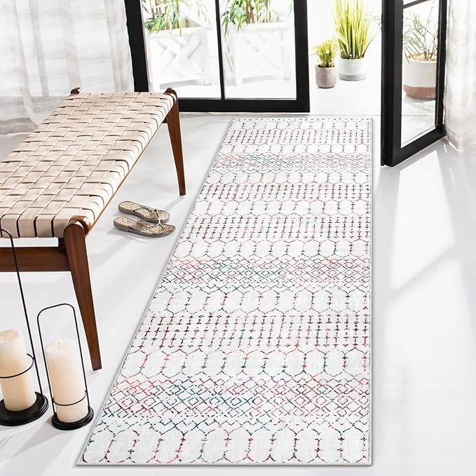 Lahome Moroccan Washable Runner Rug 2x6 Non-Slip Anti-Fatigue Kitchen Rugs and Runners Throw Soft Long Bathroom Runner, Geometric Print Distressed Floor Runners for Entryway Laundry Room Foyer Hana