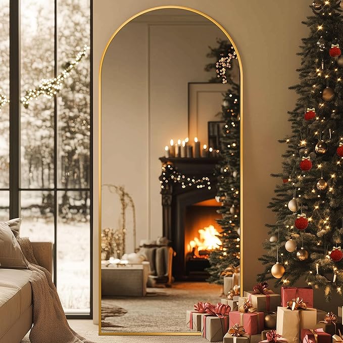 Full Length Mirror, 71"x28" Oversized Arched Mirror Large Standing Mirrors, Tall Mirrors Body Floor Mirror for Bedroom Living Room Aluminum Frame, Gold