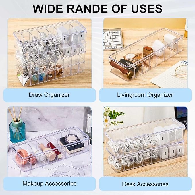 Tatuo 6 Pcs Cable Organizer Box with Wire Ties, Plastic Cord Storage Box with Lid, Electronics Organizer for Home Office Desk Organizers and Accessories (Clear)
