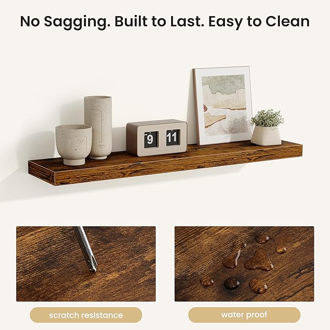 Fun Memories Floating Shelves for Wall, Rustic Wood Wall Mounted Shelves for Bathroom, Bedroom, Living Room and Kitchen, Storage & Home Decor (Set of 2, Brown, 36 in)