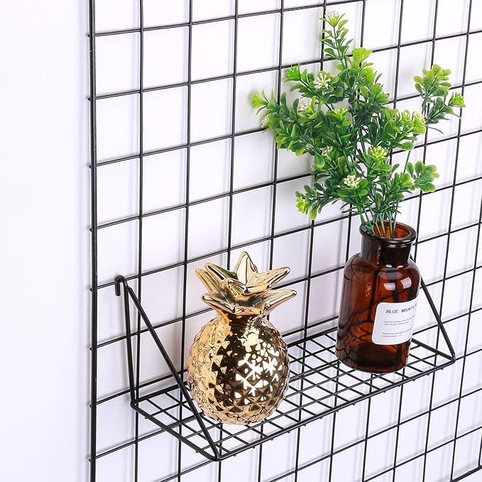Kaforise Hanging Straight Shelf for Wire Wall Grid Panel, Small Wire Wall Organizer and Display Shelf, Size 11.8" X 4.3",Black Painted (2)