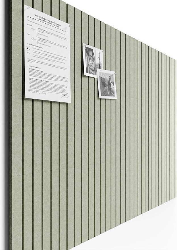 Bumusty Large Cork Board Alternative-48 x 36" Felt Bulletin Board Tiles, with 30 Pushpins, 70 Adhesive Tabs, Fine-Stripe 12-Pack, Cork Boards for Office Push Pin Board Felt Board-Sage