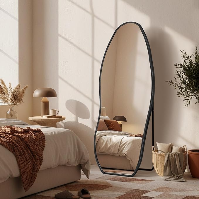 Dorlicecass Mirror Full Length - Irregular Full Body Mirror Standing or Leaning or Wall Hanging 63"x 24" Asymmetrical Aviation Aluminum Alloy Frame Unique for Bedroom, Living Room, Cloakroom, Entryway