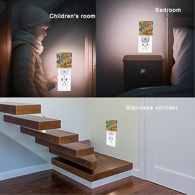 Hippies Flowers Night Light,Hippie Night Lights Plug into Wall 0.5W Sleep Friendly for Boys Girls Led Night Light Dusk to Dawn Sensor Nightlight for Stairway/Hallway/Bedroom