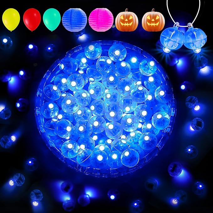 Aogist 50Pcs Balloon Lights with Hook,Long Standby Time,Waterproof Mini Light for Birthday Party Wedding Christmas Halloween Easter Decorative (Flash, Blue)