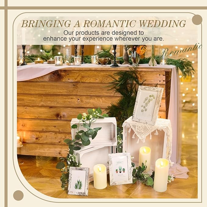 Yuntau 11 Pcs Rustic Nesting Wedding Decoration Sets, Christmas Rustic Farmhouse Decor Wood Crates for Display Decorative Box Storage Baskets Vintage Decor with Candles for Xmas Party Event(White)