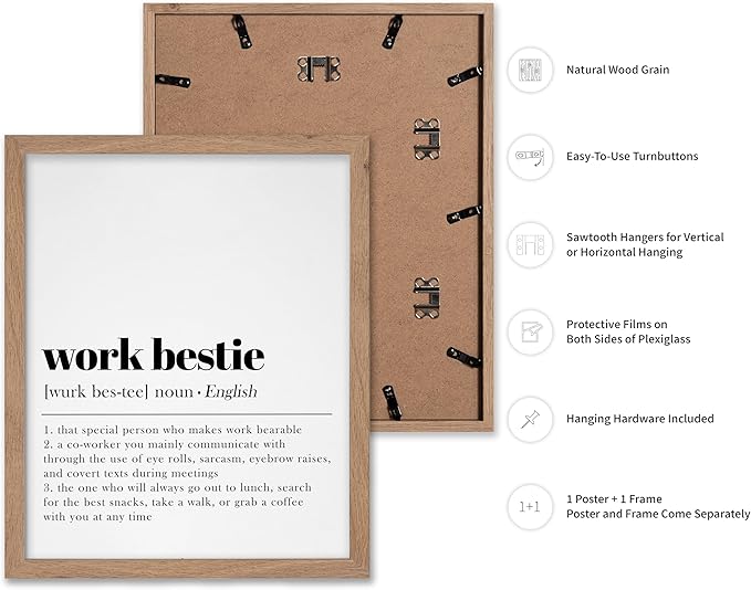 Poster Master Typography Poster - Dictionary Print - Work Bestie Definition, Special Person Who Makes Work Bearable - Gift for Colleague, Friend - Wall Decor for Home, Office, 8x10 Beige Framed